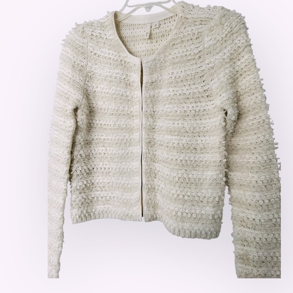 NWT Frenchi Chenille Long Sleeve Crop Cardigan Cream Bone XS Boxy - Picture 4 of 12